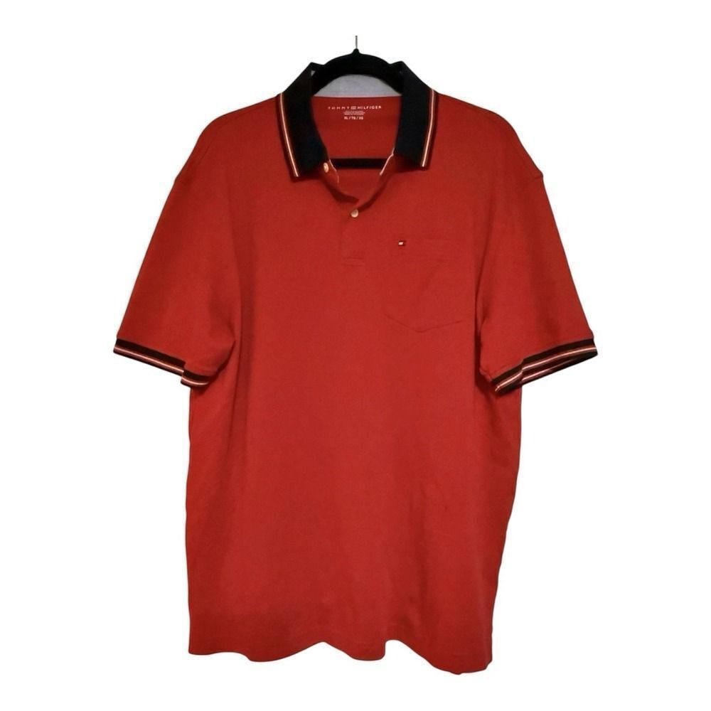 Tommy Hilfiger Men's Polo Shirt Mesh Slim Fit Stretch Red Size XL